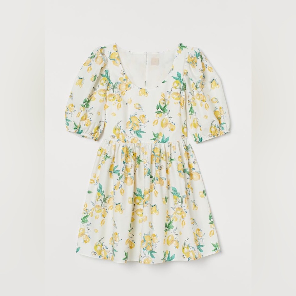 NWT H&M Lemon patterned poplin dress size 6
